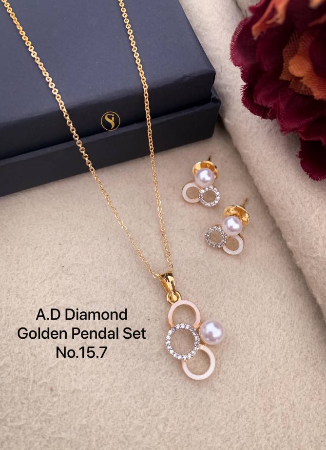 5 AD Diamond Golden Pendant Set Wholesale Price In Surat
